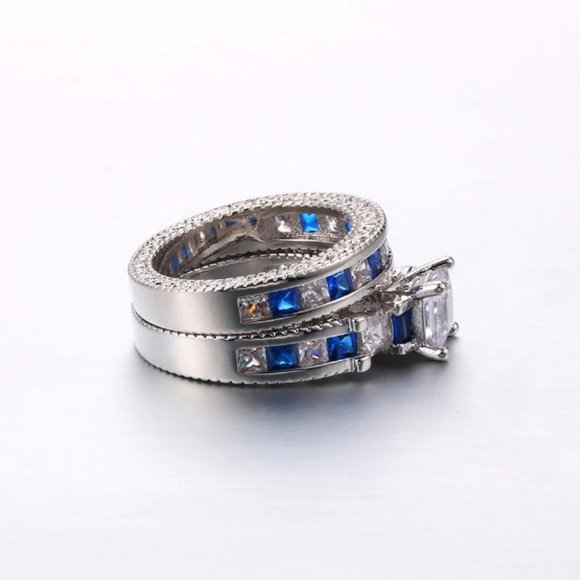 NEW 925 Sterling Silver Princess Cut Sapphire Ring - Picture 13 of 13